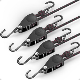 Fondwell 1/4" Rope Tie Downs Ratchet: 4 Pack of Kayak Storage Straps Heavy Duty - Ratcheting Cargo Straps for Various Hanging and Strapping