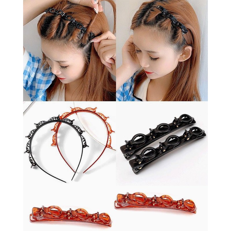 AORHOFJ Pack of 2 Headband with Clips, Pony Hairstyle Hair