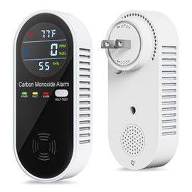 Portable Carbon Monoxide Detectors Plug in 4-in-1 Gas Detector for Home, RV, Hotel Room – Natural Gas & CO Alarm with Temperature & Humidity Display (1 Pack)