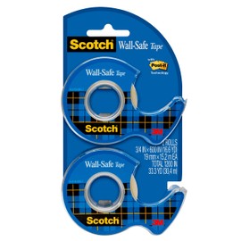 Scotch Wall-Safe Tape, 2 Dispensered Rolls, Sticks Securely, Removes Cleanly, Invisible, Designed for Displaying, Photo Safe, 3/4 in x 600 in (183-DM2)