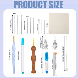 WILLBOND 17 Pcs Punch Needle Kit Adjustable Punch Needle Tool Include Wooden Handle Embroidery Pen Cloth Large Eye Sewing Needles for Beginners Adults DIY Craft Gifts(Blue, Sky Blue)