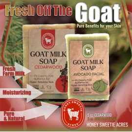 Honey Sweetie Acres Fresh of the Goat Face and Body Soap Bundle – 3 oz Avocado Facial Bar + 5 oz Hydrating Cedarwood Goat Milk Soap – Handcrafted and Made in USA