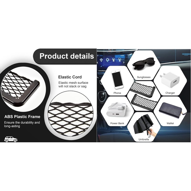 Framed Mesh Net Holder Car Organizer, Seat Side Back Netting
