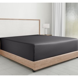 California Design Den Fitted King Size Sheet Only - Soft 100% Cotton Sateen, Deep Pocket with No-Pop Off Elastic (King, Dark Grey)