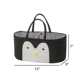 T&T Homewares Diaper Caddy Organizer, Cotton Rope Diaper Caddy Basket, Baby Shower Basket, Nursery Storage Bins, Newborn Caddie- Cat, Fox, Penguin (Black Penguin)