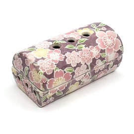Lacquer Pludacter Yuzen Cherry Blossom [Mino Ware] Horizontal Tube Type Incense Burner [Incense Colorator] Carbon Felt Included, Stick and Cone Shape, Modern Buddhist Tools, Incense Burner, Ceramic