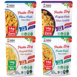 Pasta Zing Microwavable Pasta Variety Pack – 7 Count (7.05 oz Each) | 2x Farfalle, 3x Spaghetti, 1x Fusilli, 1x Elbow | Ready in 60 Seconds | Fully Cooked | Heat & Eat