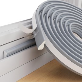 ESUFEIR 2pcs×196" Wedge Sliding Window Weather Stripping Door Gap Filler,Adhesive Window Insulation for Winter Door Seal Strip,Soundproof Foam Tape for Frame,Gray