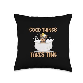 Bath Are A Luxury Good Things Takes Time Dog in Bathtub Throw Pillow, 16x16, Multicolor