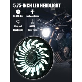 HENGTUAOTO 5-3/4" headlight with White/Amber chrysanthemum petal DRL Compatible with Sportster Iron 883 SuperLow XL883 XL1200,Softail Springer, Dyna Street Bob Low Rider