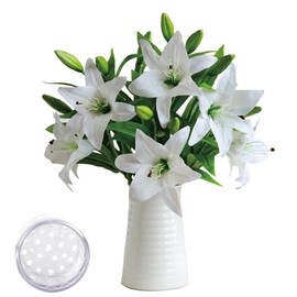 6 Pcs Artificial Tiger Lily Plastic Flowers Real Touch Lily Latex Floral Bulk Artificial Lilies Bouquet for DIY Wedding, Table Centerpiece Home Decor, Pack of 6pcs+Spiral Ikebana Stem Holder (White)