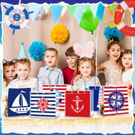 Teenyyou 24 Pcs Nautical Favor Bags with Handle Summer Sailing Clear PVC Gift Bags Birthday Party Favors