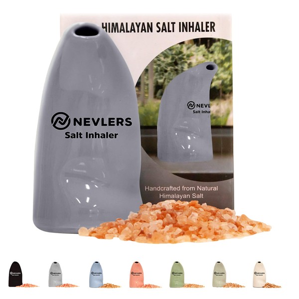 Nevlers Easy to Use Ceramic Himalayan Salt Inhaler | Natural Salt Inhaler for Allergy and Asthma Relief - Includes 5 Oz of Pure Himalayan Pink Salt | Salt Inhaler Himalayan for Asthma - Gray Color