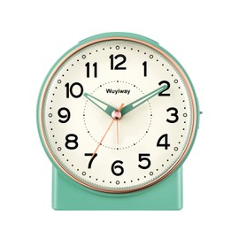 Wuyiway No Ticking Analog Alarm Clock,Retro Design,Easy to Set,Gradual Rise Alarm,Gentle Wake,Lighted on Demand and Snooze,Battery Operated,Green