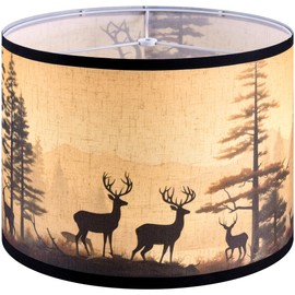 HD Printing Deer Drum Lamp Shade 13"x13"x10" Assembly Required Lampshade for Table Lamp, Bedside Lamp, Floor Lamp, Fabric Lampshade Classic Modern Style, Spider Fitter