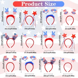 Abitoncc 12PCS Patriotic Head Boppers Headband 4th of July Accessories Flag Stars Hairbands Independence Day Party Favor Decorations