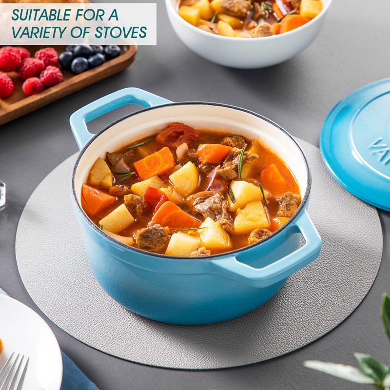 vancasso Enameled Cast Iron Dutch Oven, 2.5 QT Blue Naturally