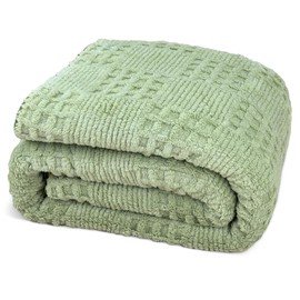 Cuddly Blanket 100 x 150 cm, Fluffy Blanket, Soft Waffle Pique Bedspread, Wrinkle-Resistant and Breathable Cuddly Blanket Throws, Throw for Sofa Seesel Bed, 100% Polyester 400 gsm (Green, 100 x 150 cm