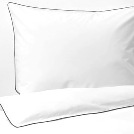 BEDLAM 100% Cotton Percale Sheets - Hotel Style, Luxurious, 400 TC White Cotton Sheets with a Black Sateen Border - 6pcs Bed Sheets Set, Includes 4 Cotton Pillowcases - Full Size Cotton Sheet Set