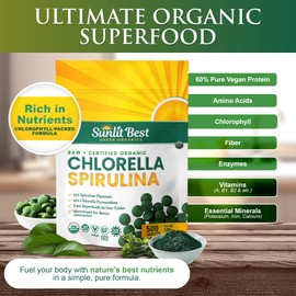 Sunlit Best Chlorella Spirulina Tablets - Organic USDA, Premium Spirulinas and Chlorella Capsules 500 Pills - Chlorellas Natural Superfood with Spirulina Algae, Enzymes Chlorophyll & Vegan Protein