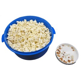 APSI Store Kernel Katcher Popcorn Bowl Set - Popcorn Sifter Shaker Kernel Catcher and Separator, Large and Reusable With Lid, Dishwasher Safe, Recycled Plastic with Handle Blue