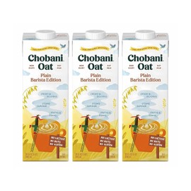 Chobani Oat Milk, Plain Oat Barista Edition, Shelf Stable Non Dairy Milk, Creamer, Vegan Friendly, Gluten-Free, 32 FL OZ (Pack-3)