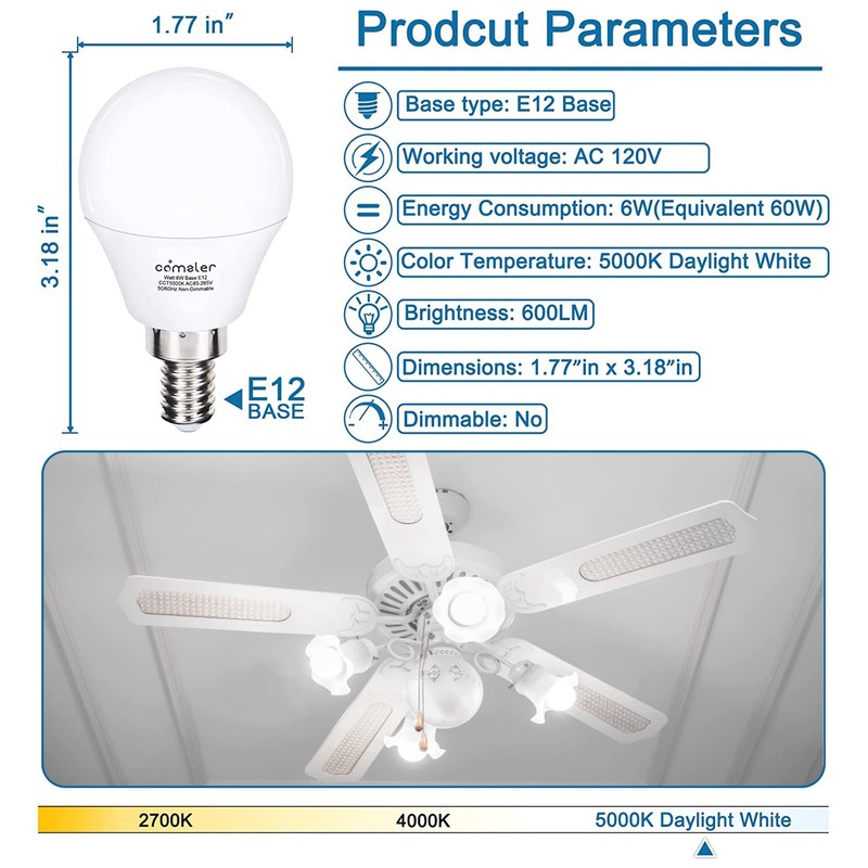 comzler Ceiling Fan Light Bulbs Candelabra LED Bulbs - 60