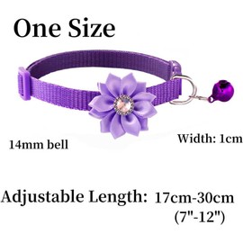 Cat Collar with Bell, Flower Decoration XS Dog Collar Girl Cute Fancy Puppy Collar with Bell for XXS XS Kitten Pet , Neck 7-12 inches (Purple, Neck 7-12")