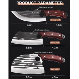 WXCOO Butcher Knife Set - 4pcs Hand Forged Meat Cleaver Knife & Serbian Chef Knives & Sharp Viking Knives for Meat Cutting, Camping, BBQ, Men's Birthday Gift