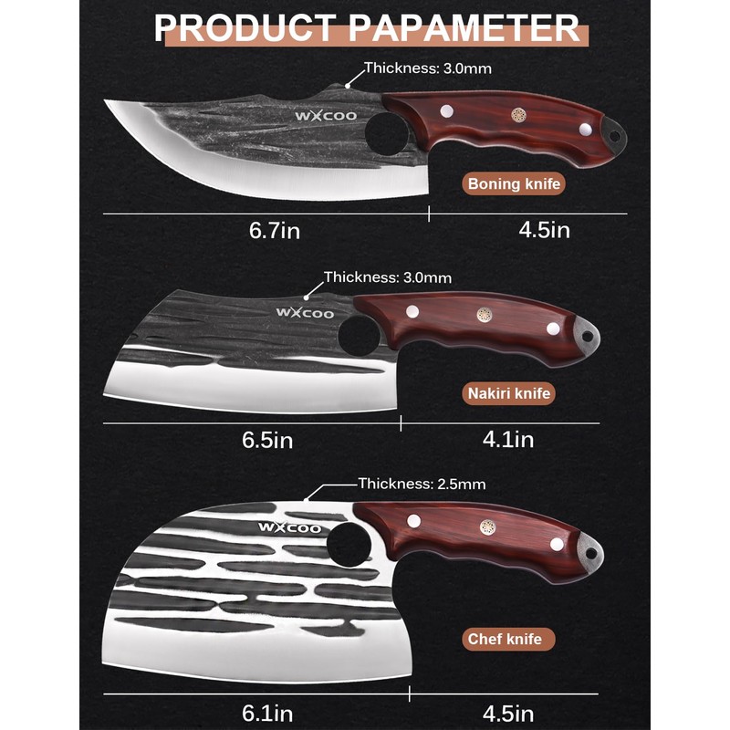 WXCOO Butcher Knife Set - 4pcs Hand Forged Meat Cleaver