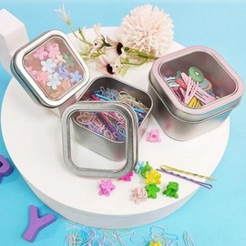 Square transparent tin case Poca hairband bobby pin cotton swab Organizer 3 square transparent tin case - large 5ea