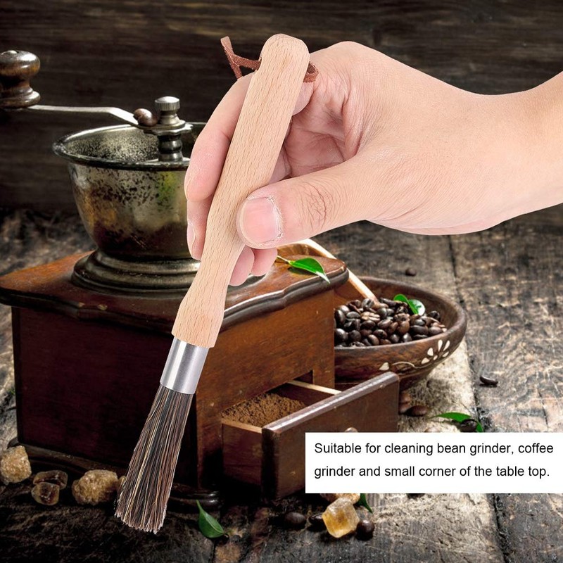Wooden Coffee Grinder Cleaning Brush, Beech Handle with Faux Bristles,