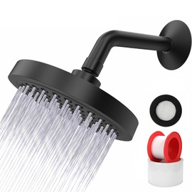 (Con Tubo de Extensión) Ducha de Lluvia de Alta Presión, 6 Pulgadas Cabezal de Regadera, Ducha De Lluvia Fija con Ajustable dn 360 Grados,Cromo Pulido Cabezal de Regadera para Baño Hotel SPA (Negro)
