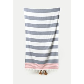 FEBE Beach Towel Bath Towel Grey and Red Cotton 180 x 80 cm Ultralight with Hand-Knotted Hammam Towel Sauna Towel Picnic Blanket Towel