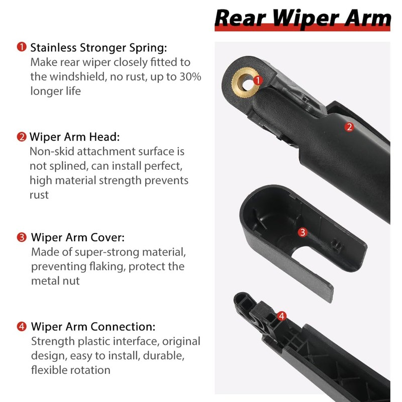 OTUAYAUTO Rear Wiper Arm and Blade Set - Replacement for