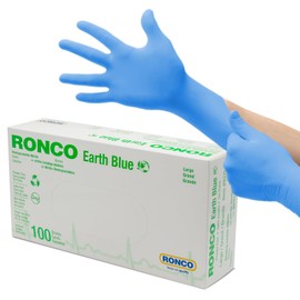 Biodegradable Nitrile Gloves, Large, Disposable, Eco-Friendly, Compostable Ronco Earth 937L, Latex & Powder Free 3.5 Mil Blue (1)