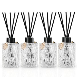 TRIFOLIC 4Pcs Reed Diffuser Set with Metal Golden Decoration, 6oz Empty Reed Diffuser Bottles with 20Pcs Reed Diffuser Sticks, Unique Design Bottles for Home and Office(Black)