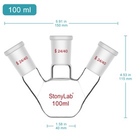stonylab 3-Neck Round Flask, High Borosilicate Glass, 24/40 Standard Cut, Chemistry Lab Reaction Flask, 100 ml Capacity