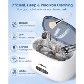 Adiding Jewelry Cleaning Machine, 650mL Ultrasonic Glasses Rings Cleaner Professional Denture Coins Watch Cleaner with 5 Digital Timer Degas Mode Diamond Earrings Necklaces