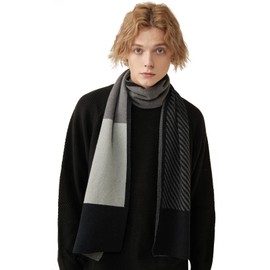 ULSTAR Scarf for Men, Soft Warm Merino Wool Men Scarf for Autumn Winter Spring (Black & Grey, Striped)