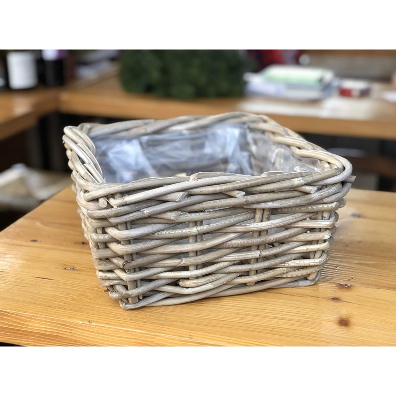 Burkhardt Korbwaren Plant Basket Square in Rattan Grey Approx. 28