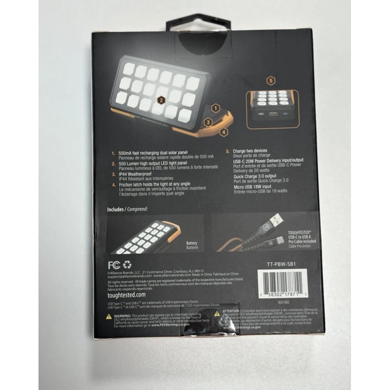 Toughtested TT-PBW-SB1 10000 mAH Dual-Solar-Pan