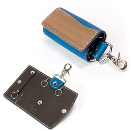 VARCO REAL WOOD Key Cover SK Key Case, Keyless, Smart Key, Men's, Women's, Genuine Leather, Natural Wood, Leather, Made in Japan, blue