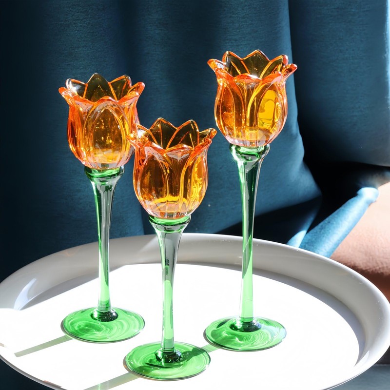 VOHO Orange Tulips Votive Candle Holders for Spring Decor, Elegant