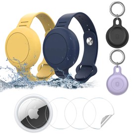 BuFan 2 Pack Impermeable Correa para Airtag, 2 Airtag Holder with Keychain and Lock Suave Correa de Reloj Airtag para Bebés Niños