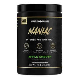 Anabolic Warfare Black Series Maniac, Pre-Workout Powder, Supports Nitric Oxide, Muscle Pumps, and Protein Synthesis* Apple Ambush