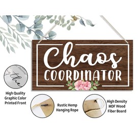 Easy Vibe Wood Decor Sign, Chaos Coordinator, Hanging Printed Wooden Plaque Décor, Creative Wood Sign, Sweet Home Decoration Wall Sign, Print Artwork for Classroom Office Hostel Wall Décor 12x6 inch