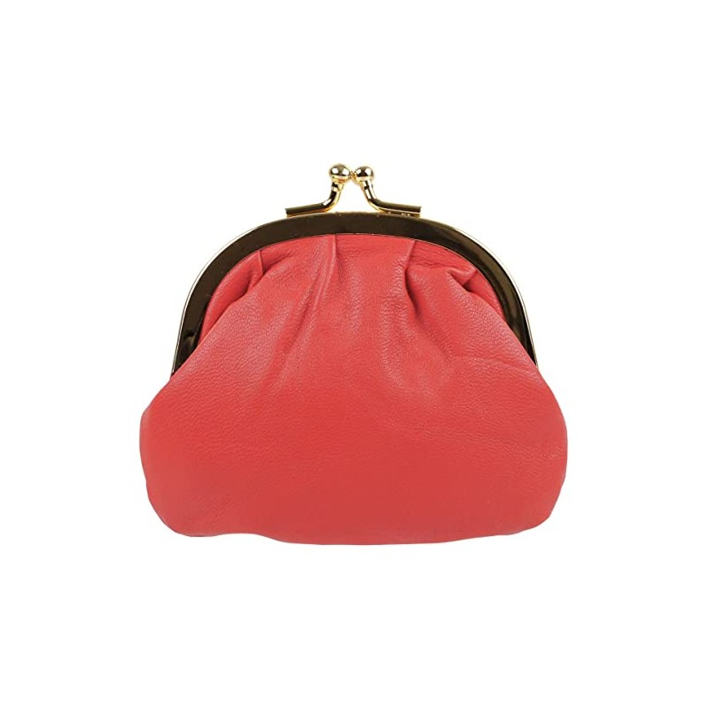 Oakridge Leather Ladies Compact Soft Clasp Coin Purse - Coral