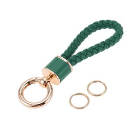 A ABSOPRO Car Keychain Universal Key Chain with Ring for Key Fobs for Home for Women Faux Leather Dark Green Gold Tone