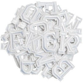 ZESION Iron on Letter 52Pcs Alphabet A to Z Patches with Ironed Adhesive, Decorate Repair Patches for Jackets Shirts Hats Bags Jeans/White